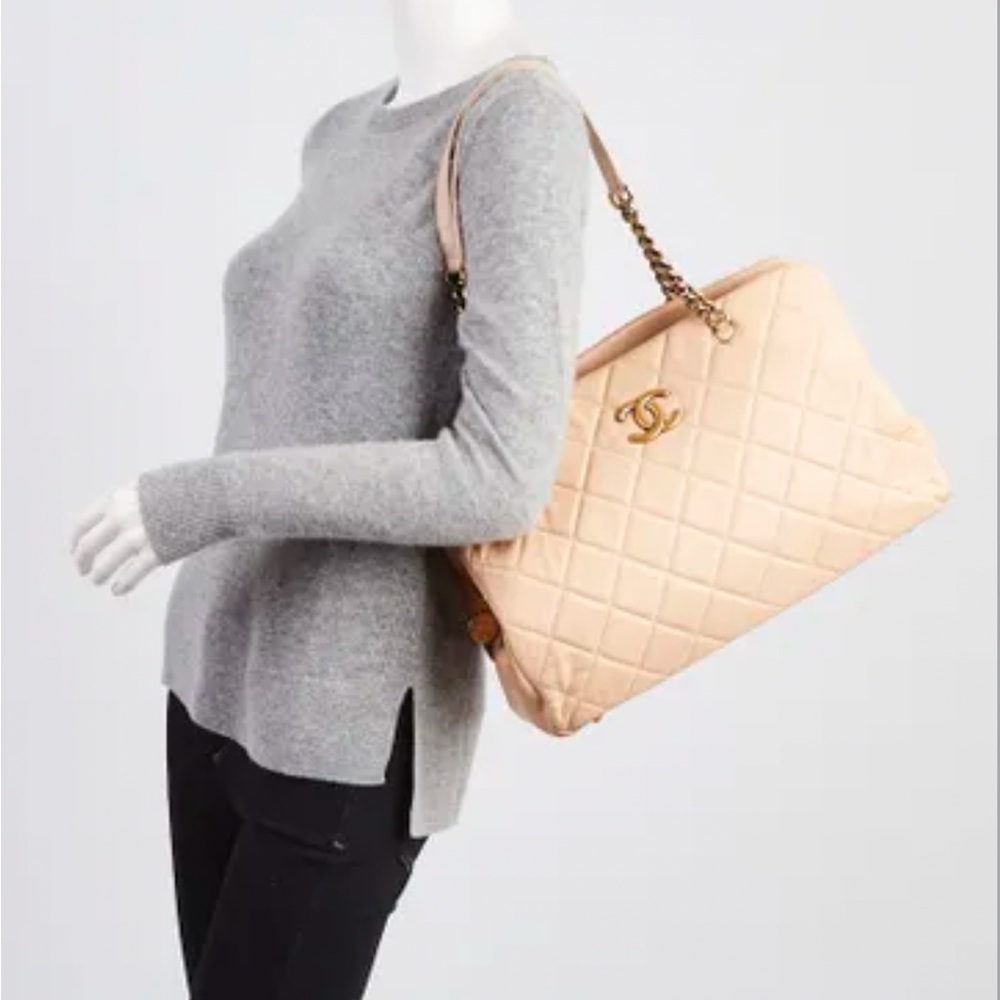 CHANEL Beige Quilted Calfskin Leather CC Crown Tote Bag